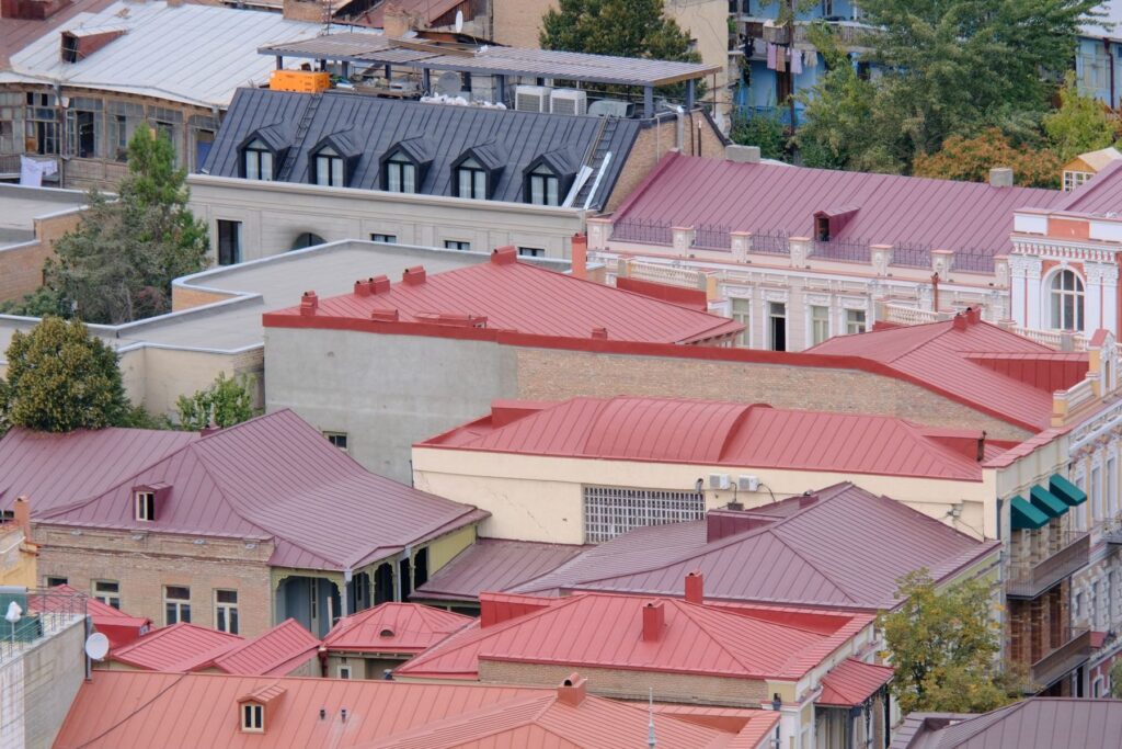 Rooftops in deep red, freshly coated